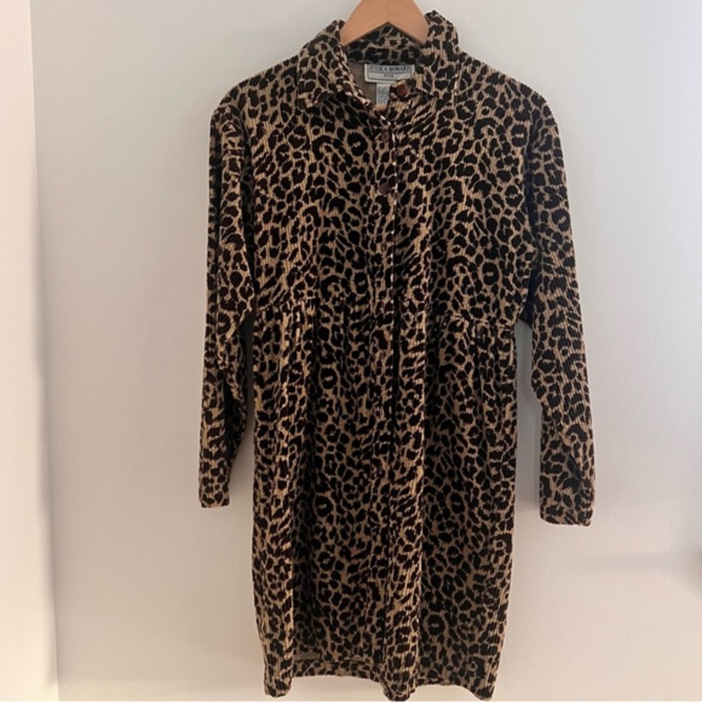 Vintage Y2K Jessica Howard Corduroy Leopard Shirt Dress Babydoll 8 Petite